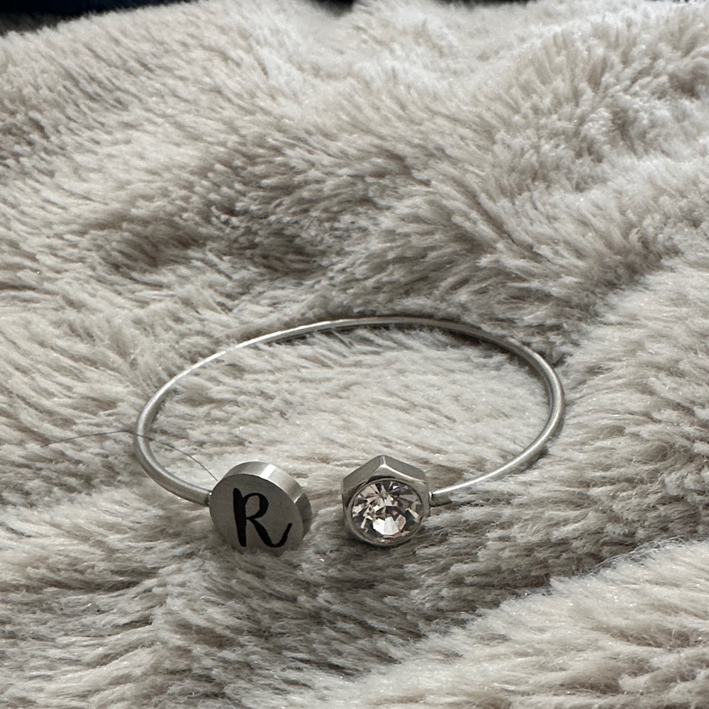Silver Initial Bracelet with Crystal Accent